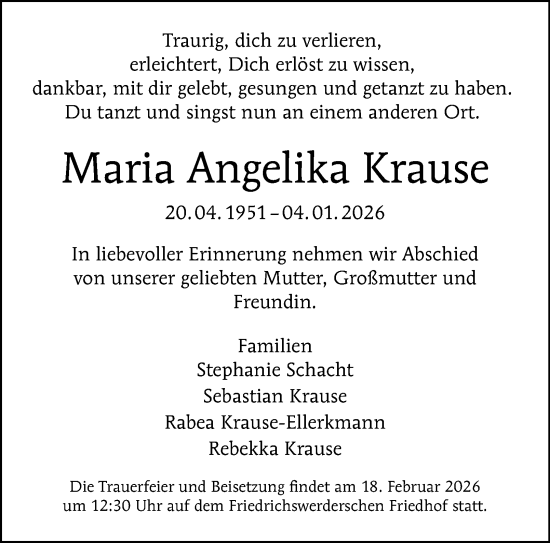 Traueranzeige von Maria Angelika Krause von Berliner Morgenpost