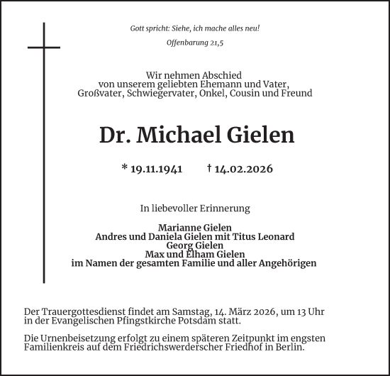 Traueranzeige von Michael Gielen von Berliner Morgenpost